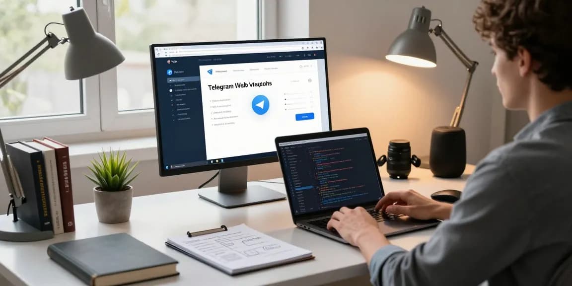 Using the Telegram Web Version on a modern desktop setup with tech gadgets and a cozy workspace.