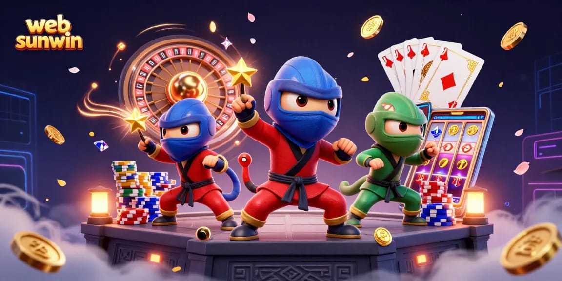 Play slots and win big with web sunwin, featuring vibrant characters and casino elements.